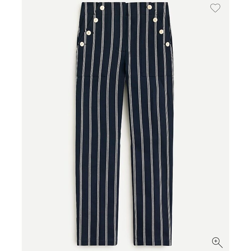 NWT J. Crew Sailor Pant Trousers in Stripe Navy Blue & White Women Size 0 AN009